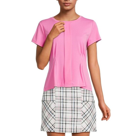 Karl Lagerfeld Short Sleeve Pleat Front Knit Top Pink SIze M MSRP $69 - Picture 1 of 3
